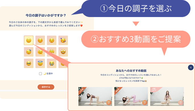 今日の調子から動画を選べる