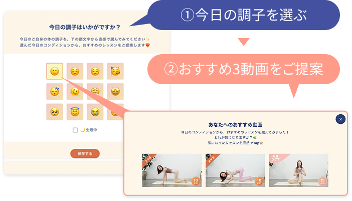 今日の調子から動画を選べる